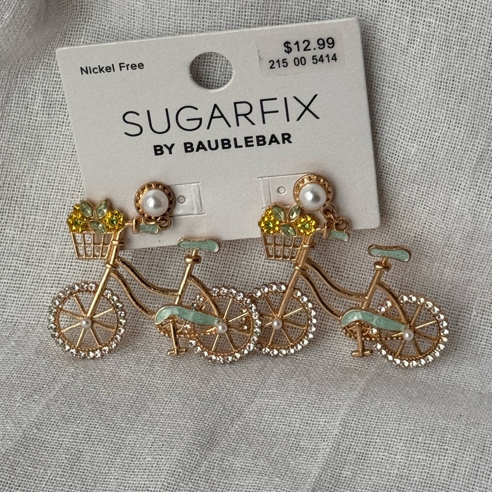 Sugarfix by BaubleBar Gold Bicycle Drop Earrings with Pearl & Mint Accents